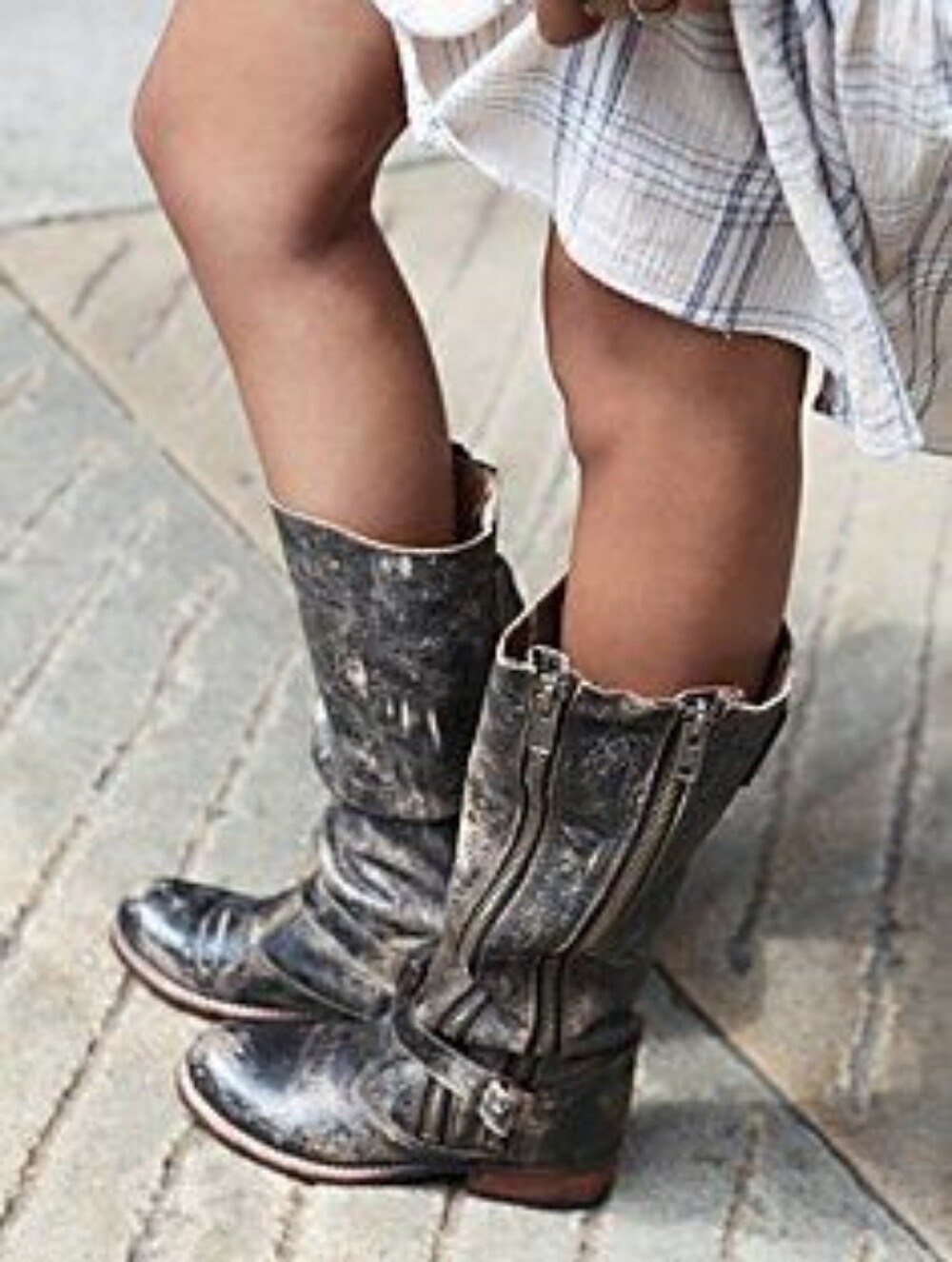 BED|STÜ Hustle Double Zip Distressed Leather Moto Boots Size 7 Boho Grunge Brown
